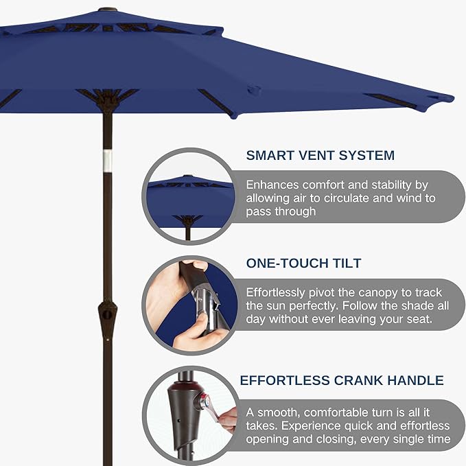 9FT Patio Umbrella 2-Tier Outdoor Market Table Umbrella with Push-Button Tilt & Crank | UPF 50+ & Waterproof for Backyard,Garden,Pool,Deck(Navy)