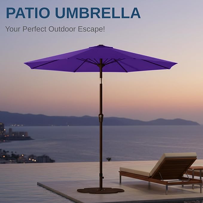 9ft Patio Umbrella with Push Button Tilt and Crank,Outdoor Market Table Umbrella UV Protection 8 Sturdy Ribs for Backyard,Garden,Pool,Deck(Dark Purple)