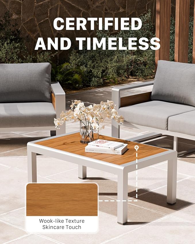 ZANDOR Aluminum Outdoor Patio Furniture Set with Coffee Table, 7 Seats Patio Conversation Sets with Washable Thick Cushions, Outdoor Sectional for Porch, Backyard, Deck, Garden & Poolside, Silver