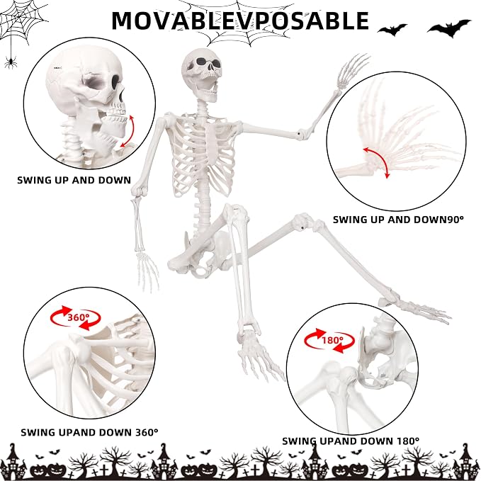 5.4Ft Giant Skeleton Life Size Human Bones with Movable Joints for Halloween Props Decorations