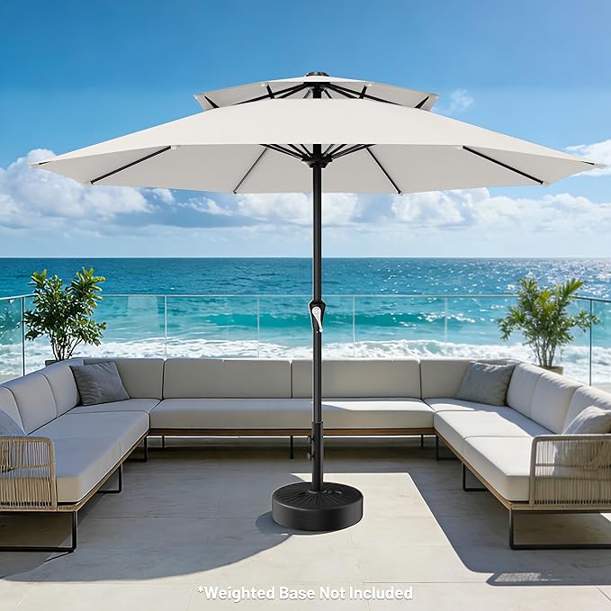 AreShark 11ft 2 Tiers Patio Umbrella - Outdoor Umbrella Waterproof UV Protection, Market Table Umbrella w/ 8 Sturdy Ribs&Crank for Pool, Porch, Garden(Ivory)