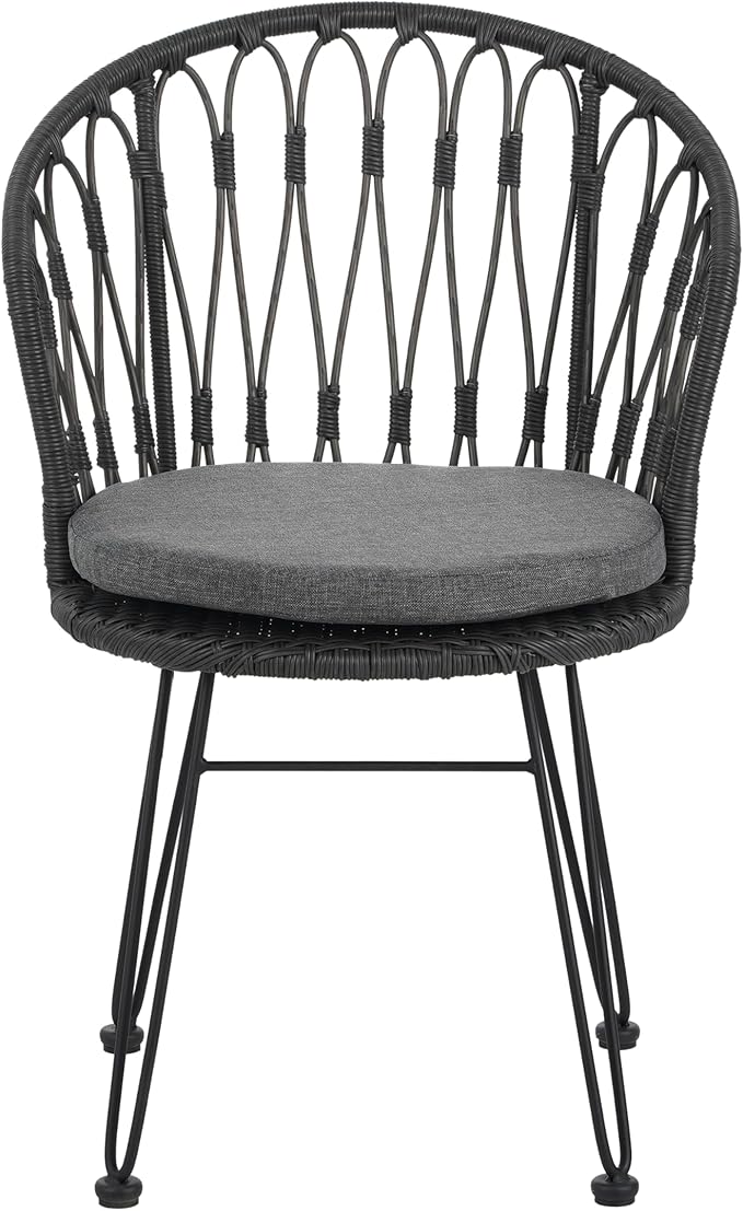 Christopher Knight Home Tavon Acacia Wood Patio Dining Set for 6, Rectangular Patio Dining Table and Faux Rattan Chairs Set of 6, 7 Piece Outdoor Dining Set with Cushion and Iron Frame, Teak+Gray