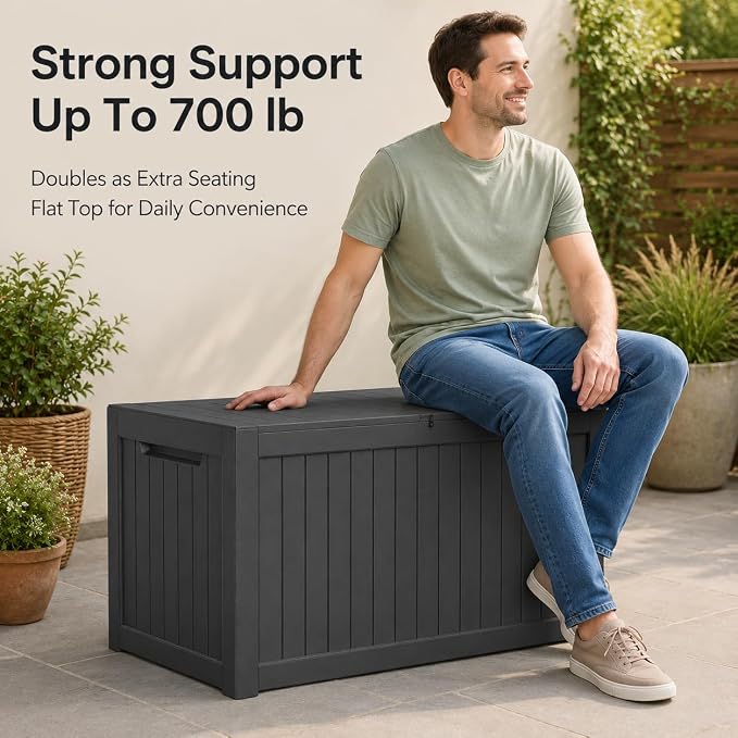 Outdoor Deck Patio Storage Box - 280 Gallon Large Outdoor Deck Box, Plastic Storage Bin with Lid, Outside Toy Box & Pool Storage Container for Cushions, Garden Tools, Towel, Black