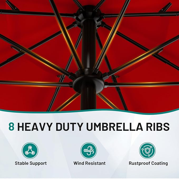 AreShark 11FT 3-Tiers Patio Umbrella with Valance, Outdoor with Crank, Large Outdoor Market Umbrellas Vented with 8 Sturdy Ribs, Patio Table Umbrellas for Garden, Deck, Backyard, Pool, Red