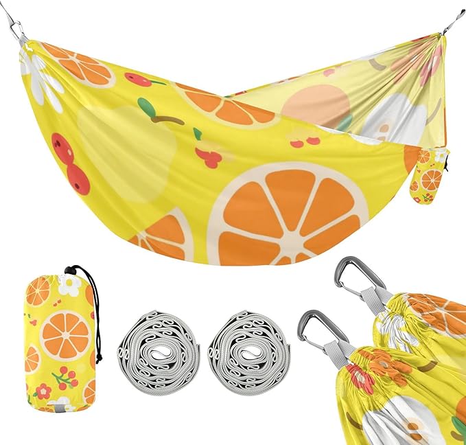 Berry Orange Pear Flower Texture Yellow 330lb Capacity Hammocks for Camping with Tree Straps Portable Hammock for Outside Beach Patio Garden amacas para patios con Base de adultos