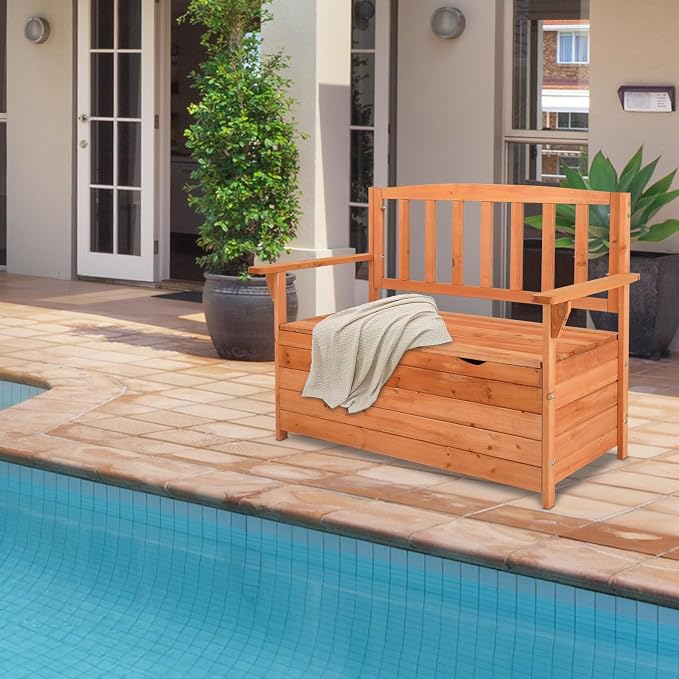44" Outdoor Storage Bench, Deck Box with Large Capacity, Patio Sofa Storage Bench Deck Box for Porch, Backyard Storage Bench, Outdoor Storage Container for Patio Furniture Cushions Pool 112 x 58 x84CM