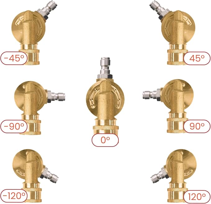 Giraffe Tools Pressure Washer Pivoting Coupler, 7 Angles Gutter Cleaner Attachment, 240 Degree Rotation, 1/4“ Quick Connect, 4000 PSI