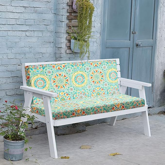 FUNHOME Outdoor Bench Cushion Covers,54" x 18" x 3", No Insert! Patio Bench Cushion Covers for Outdoor Furniture,Water Resistant Patio Loveseat Covers 1 Pack, Cyan Circle(Covers ONLY)