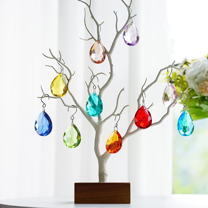 10 Pcs Blue Crystal Bauhinia Suncatcher Prisms Chandelier Window Decor | Blue Crystal Bauhinia Prisms Suncatcher Pendants 38mm Chandelier Beads Replacement for Window Wedding Party Decor