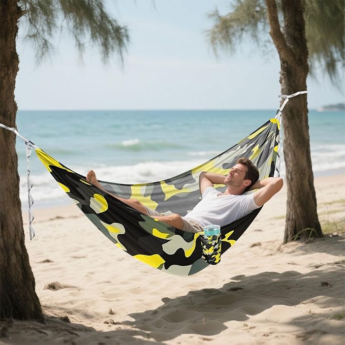 Balck Yellow Camouflage 330lb Capacity Camping Hammocks with Tree Straps Cloth Hammock for Outside Patio Backyard Poolside para ir de Camping