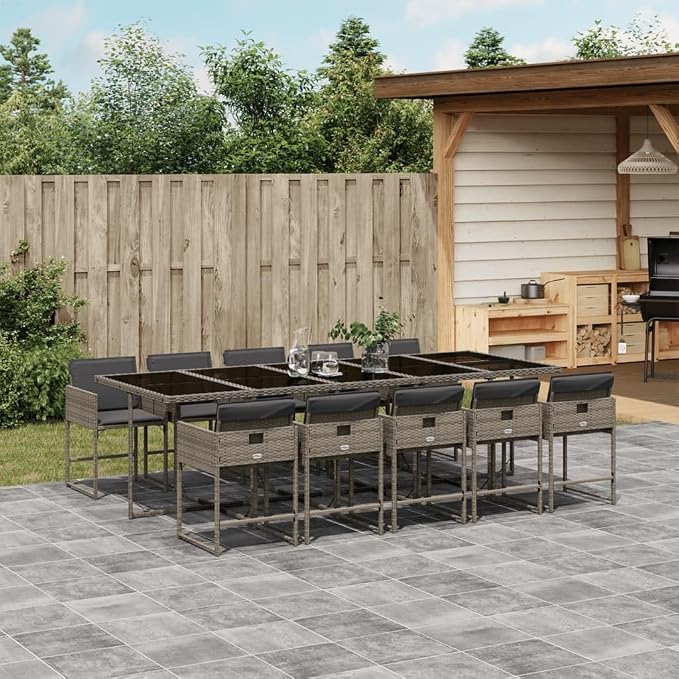 WXGTBKPR 11 Piece Outdoor Dining Set with Cushions, Foldable PE Rattan Chairs, Space-Saving Patio Furniture for Garden, Backyard, 10-Seater