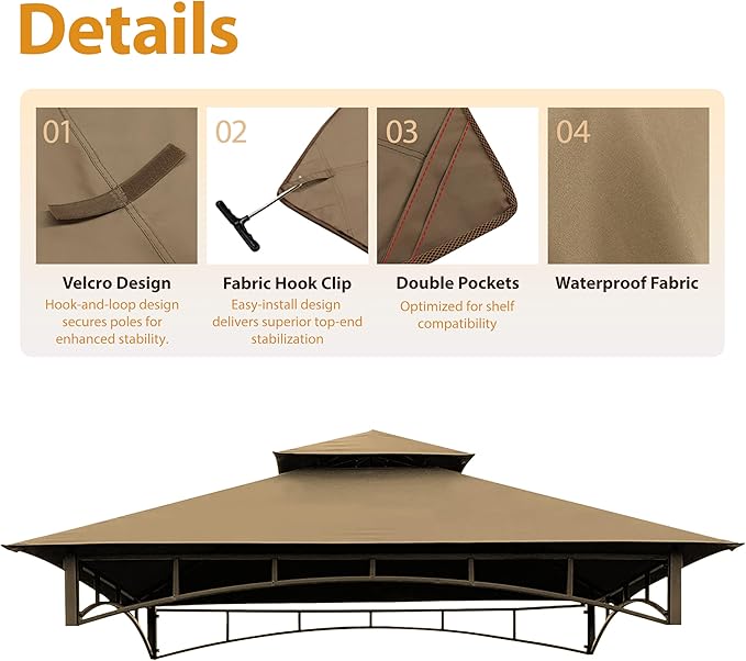 Coastshade Replacement Gill Gazebo BBQ Canopy Top for Model #L-GG001PST-F,8x5 Gazebo Grill Canopy BBQ Gazebos Top Only(Khaki)