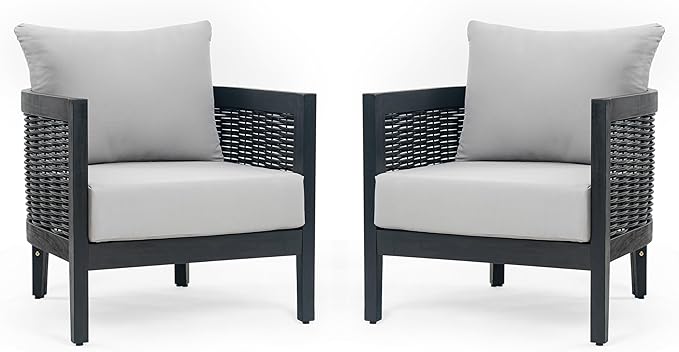 Merax Set of 2 Outdoor Acacia Wood Wicker Club Chair with Cushion,Patio Furniture Conversation Seat for Garden