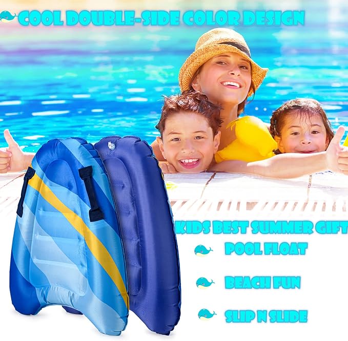 Inflatable Boogy Boards for Beach Travel Toys, 30” Cavas Slip Slide Water Park Body Surfing Board with Handles, Summer Fun Water Pool Game Toys for Kids 4,8,12 Ages