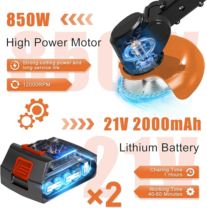 21V Electric Weed Wacker Cordless String Trimmer Battery Powered Grass Trimmer with 90° Adjustable Head 2 X 2.0Ah Battery and Charger Lightweight Brush Cutter Edger Lawn for Garden (Black)
