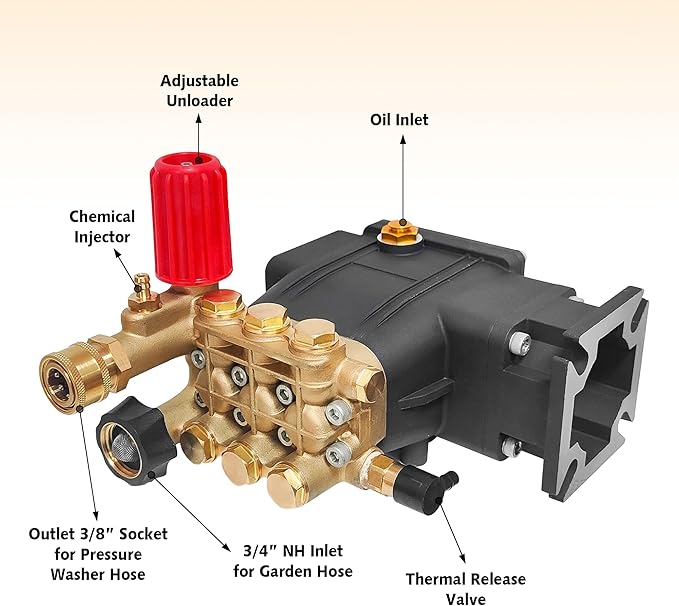 3400 PSI Pressure Washer Pump, 3.0 GPM, 3/4" Shaft Replacement Pump | 2500-3400 psi Restore Cleaning Power • Fits 5–8HP Engines • Brass Head • Replacement Pump for Gas Pressure Washers