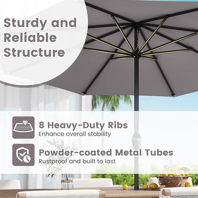 8.5 FT Patio Umbrella Outdoor Table Umbrella, Market Umbrella with Crank Handle, 8 Sturdy Ribs, Air Vent & Sun-Protective Canopy, Parasol for Garden, Backyard, Deck & Pool