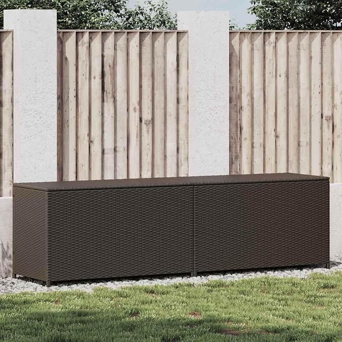 Brown Poly Rattan and Powder-Coated Steel Storage Chest, 4-Piece Garden Storage Box with Modern Design for Outdoor Cushions, Pillows, and Tools, Durable Water-Resistant Patio