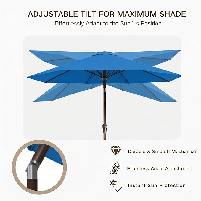 Kingdura 9FT Outdoor Patio Umbrella, Market Table Umbrella with Push Button Tilt and Crank, 8 Sturdy Fiberglass Ribs, UV Protection for Pool, Lawn, Deck, Backyard, Garden (Royal blue)