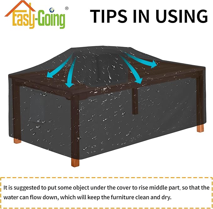 Easy-Going 600D Heavy Duty Rectangular Table Cover UV Resistant and Waterproof Outdoor Lawn Patio Furniture Cover (72" Lx44 Wx23 H, Black)