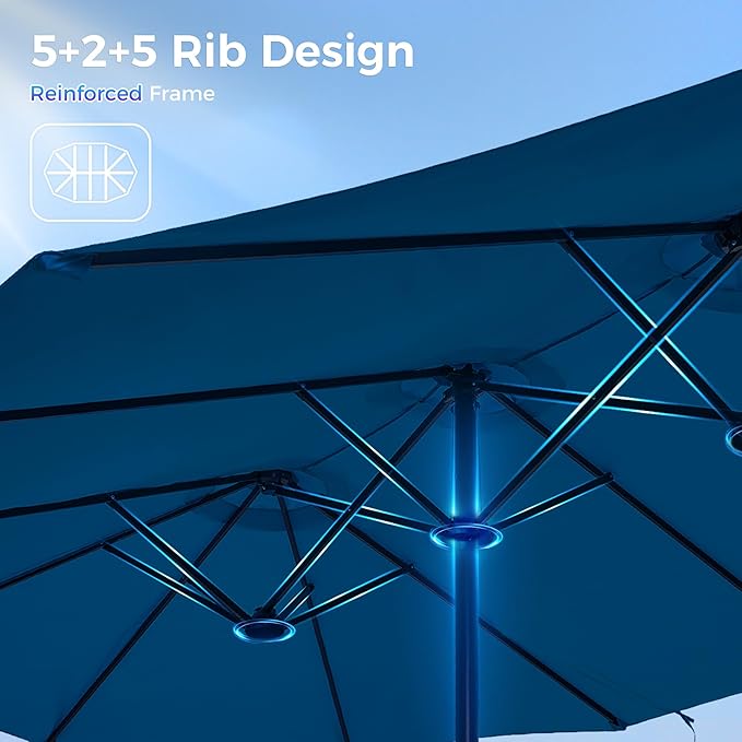 SUPERJARE 13FT Outdoor Patio Umbrella with Base Included, Double Sided Pool Umbrellas with Fade Resistant Canopy, Large Table Umbrella for Deck, Market, Backyard - Navy Blue
