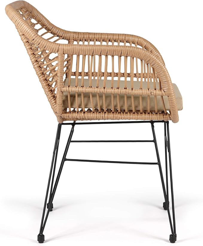 WestinTrends 3 Pc Set Furniture Wicker Rattan Patio Conversation Seating Chair with Cushions and Table for Indoor Outdoor, Balcony, Porch, Garden, Pool, Deck, Lounge, Beige