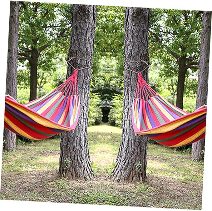 Mipcase Striped Canvas Swing Hammock Portable Hanging Chair for Outdoor Camping and Garden Use, 190x85cm European Rainbow Color, Lightweight Travel Patio Hammock