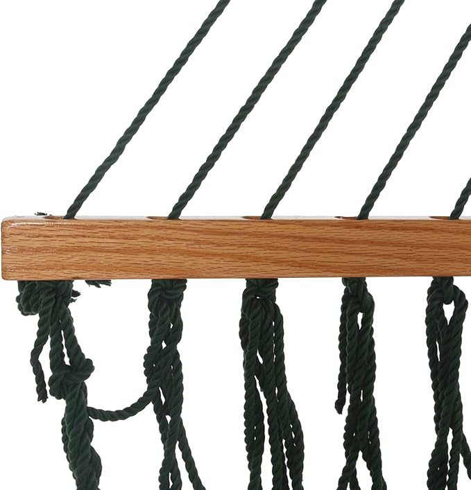 Original Pawleys Island Single Green DuraCord Rope Hammock – 12 ft. x 50 in., 1-Person, 450 lb Capacity, Oak Spreader Bar, Zinc-Plated Hardware, Handcrafted in The USA