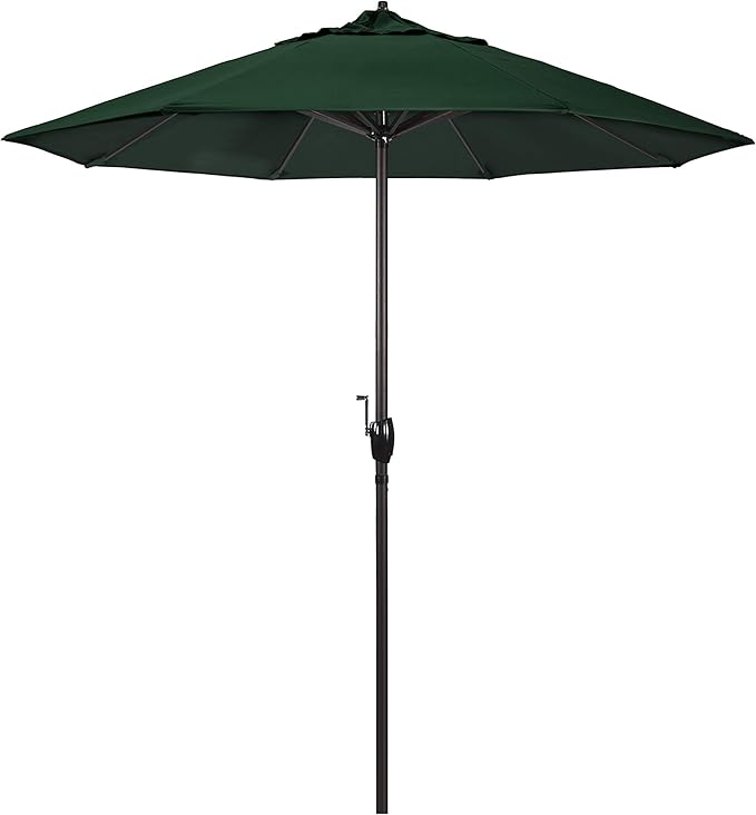 California Umbrella 7.5' Round Sunbrella Aluminum Outdoor Deck, Pool or Patio Umbrella, Crank Lift, Auto Tilt, Bronze Pole, Forest Green