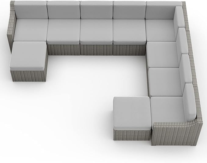 HAPPATIO 10 Piece Patio Conversation Set, Patio Furniture Set with Multiple Configuration Options,Rattan Wicker Outdoor Sectional Sofa. Easy Setup. (Gray/Beige)