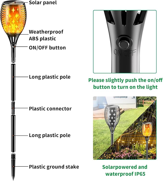 YoungPower 43'' Large Solar Torch Lights Flickering Flames Torches, Waterproof Outdoor Flame Decoration Lighting for Yard Driveway, 2 Pack