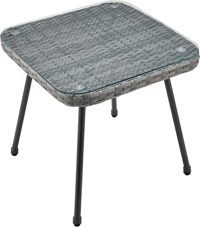 Manhattan Comfort Cannes 3-Piece Patio Conversation Set, Outdoor Furniture | Includes Modern Cushioned Rope Wicker Chairs & End Table, Removable & Washable Cushions, Tempered Glass Tabletop, Cream