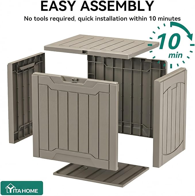 YITAHOME 31 Gallon Outdoor Storage Box, Resin Deck Box and Waterproof Package Delivery Box for Gardening Tools, Pool Supplies, Patio Furniture, Lockable, Taupe