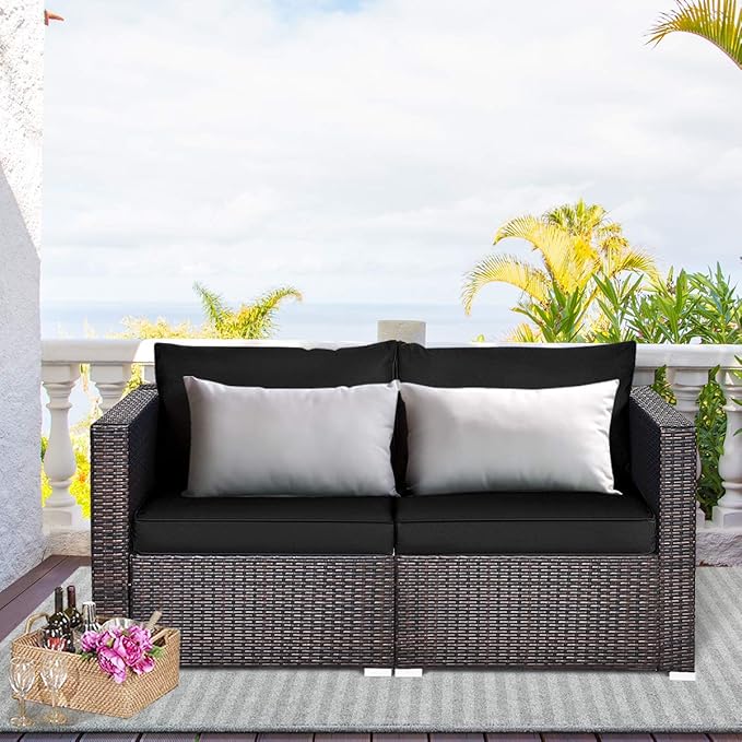 COSTWAY 2PCS Patio Rattan Corner Sofa Sectional Furniture Conversation Set