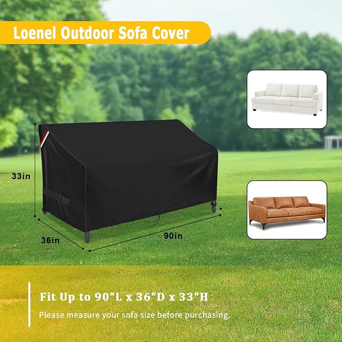Outdoor Sofa Cover, 90 Inch Waterproof 3-Seater Bench Covers for Patio Loveseat, Couch, Glider, Heavy Duty Outside Furniture Couch Cover - 90" L x 36" W x 33" H