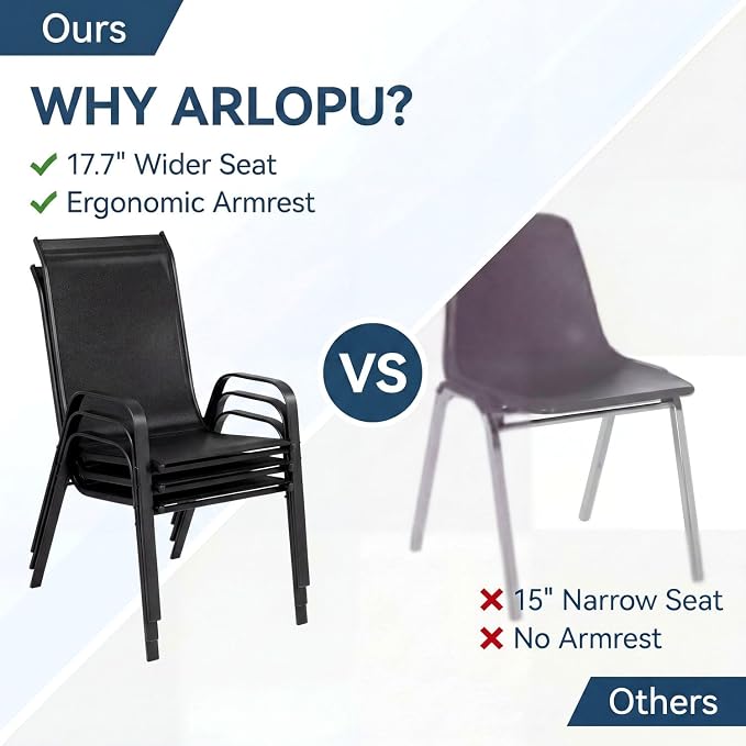 Arlopu 5 Piece Outdoor Patio Dining Set (Umbrella not Included), Porch Furniture with 4 Textline Chairs, 1 Square Glass Table for Garden, Backyard and Poolside, Lawn (Black)