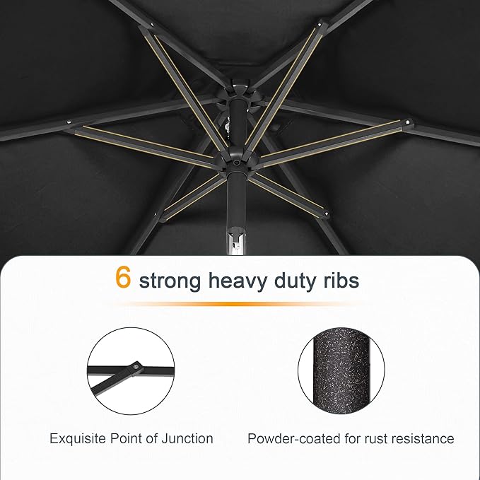 Rectangle Patio Umbrella with Solar Lights, 6x9ft Outdoor Rectangular Table Market Umbrella Patio with Push Button Tilt and Crank for Pool, Deck, Garden,Backyard