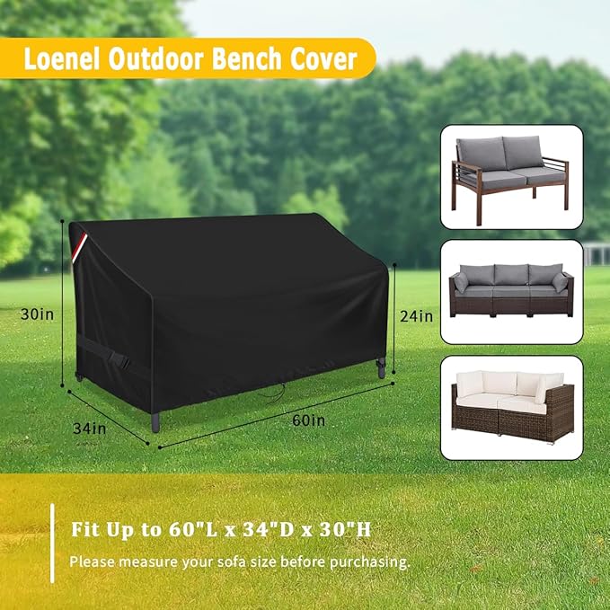 Patio Loveseat Cover, 60 Inch Waterproof Outdoor Sofa Cover for 2-Seater Bench Couch, Heavy Duty Outside Swing Glider Furniture Cover - 60" L x 34" W x 30" H