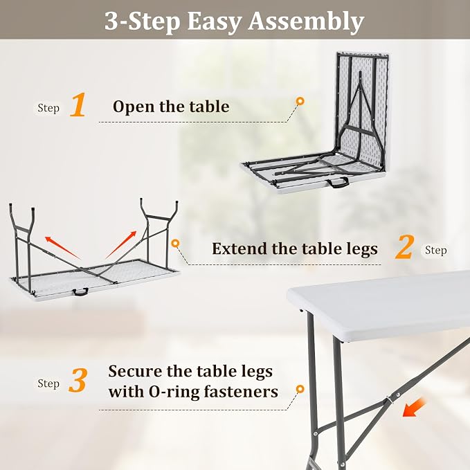 Goplus 5ft Folding Table, Indoor Outdoor Foldable Plastic Folding Tables, Heavy-Duty Rectangular Fold Up Table w/Handle, Portable Utility Card Table for Picnic, Party, Dining, Camping, Beach, White