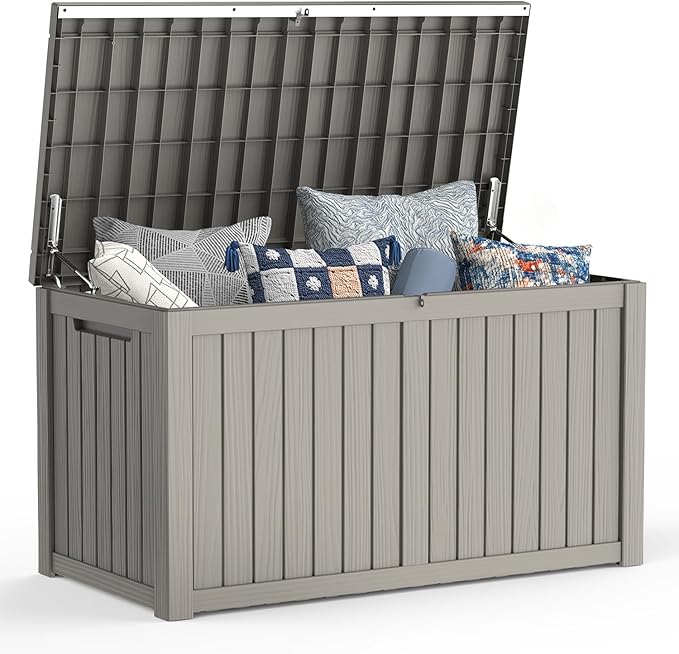 Mars Villa 180 Gallon Outdoor Storage Box Waterproof, Extra Large Resin Deck Box, Outside Storage Bin for Patio Furniture Cushion, Pool Supply, Sports Gear, UV Resistant and Weatherproof, Greige