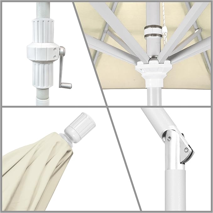 California Umbrella 7.5' Rd. Aluminum Patio Umbrella, Crank Lift, Collar Tilt, White