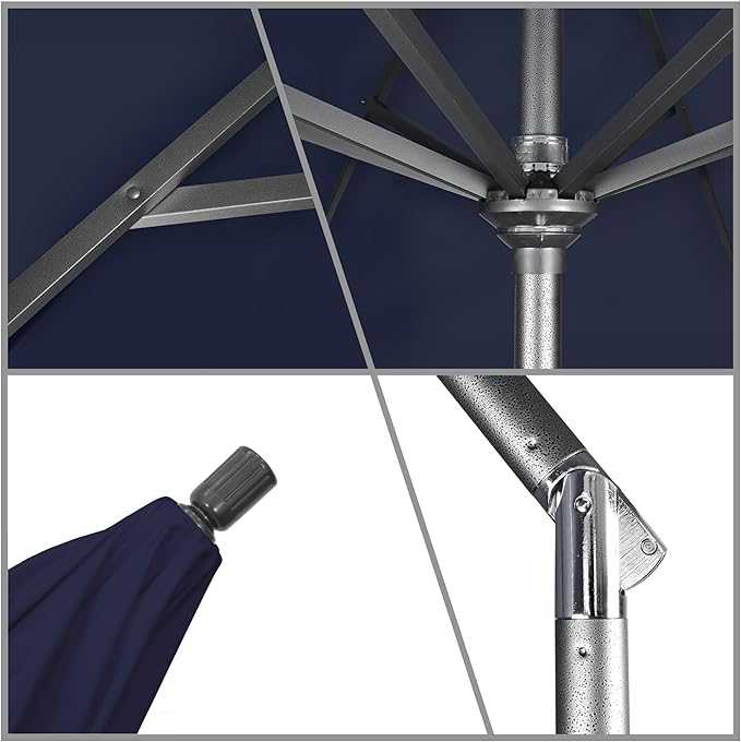 California Umbrella 11Ft Premium Sunbrella Patio Umbrella, Hand-Crank, Tilt-Collar, Gray Frame, Navy Fabric