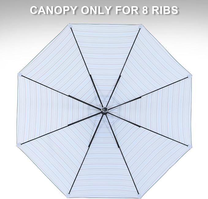 MASTERCANOPY Patio Umbrella 10 ft Replacement Canopy for 8 Ribs-Khaki and Turquoise Stripe Canopy Only