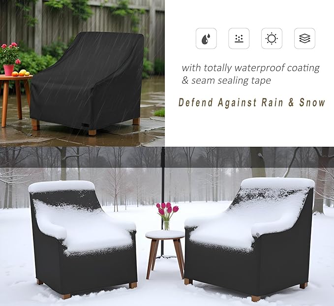 NettyPro Patio Chair Covers Waterproof Outdoor Furniture Swivel Recliner Rocking Lounge Deep Seat Cover, Fits up to 26"W x 28"D x 28"H, 2 Pack, Black
