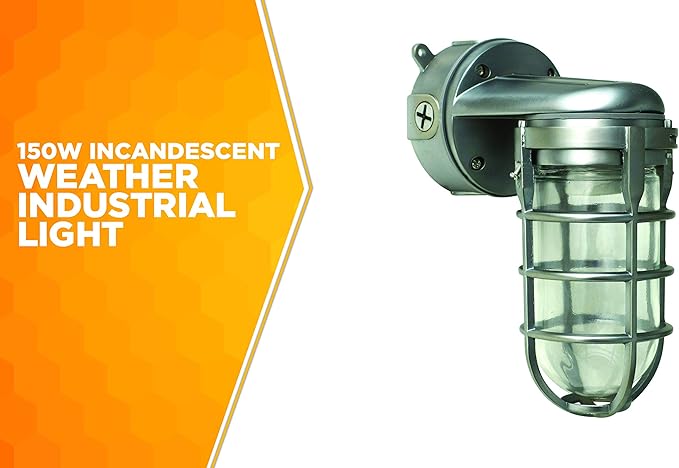 Woods L1707SVBS Traditional 150W Incandescent Weather Industrial Light; Wall Mount; Brushed Steel