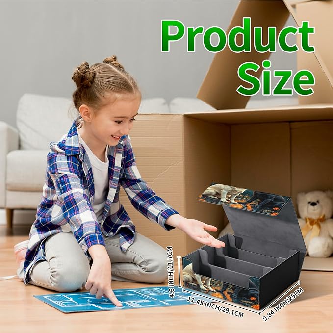 Large Card Deck Box for MTG, Fits 1200+ Sleeved Cards, PU Leather Storage Case with Strong Magnetic Closure, Multiple Colors for TCG CCG Baseball Card Collections, Black White Wolf