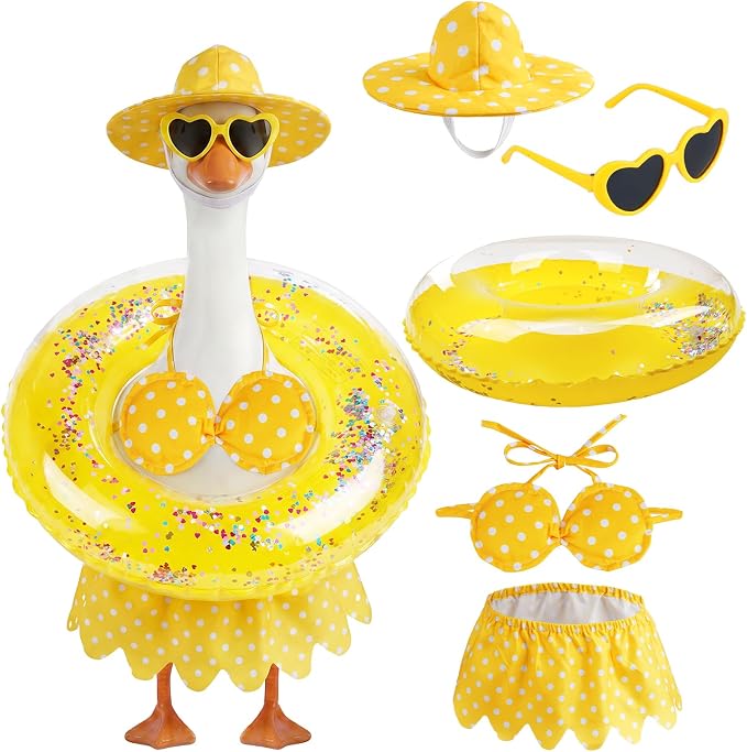 hoyuwak Bikini Goose Outfits Summer Hawaiian Porch Goose Outfits with Swimming Ring Sunglasses Hat for 23" Geese Yard Decor