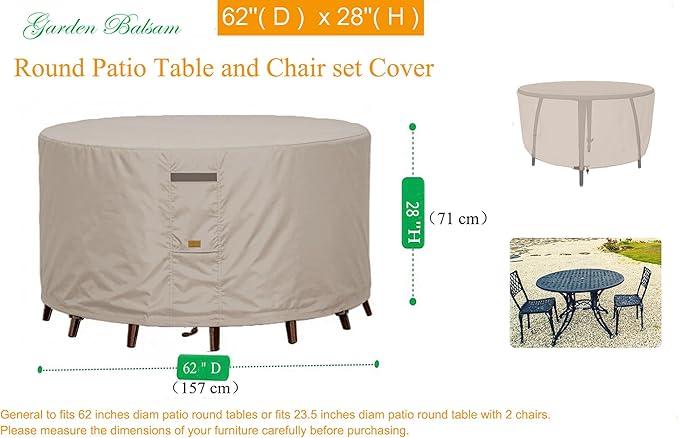 600D Heavy Duty Waterproof Patio Furniture Covers UV Resistant Round Outdoor Table Chair Covers Medium Round 62"Diax28"H Beige