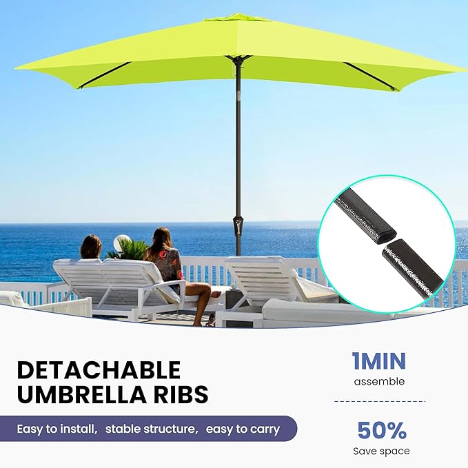 Ayge 6.5x10FT Rectangular Patio Umbrella Outdoor Table Umbrella w/Push Button Tilt & Crank Rectangle Market Umbrella UV Protection for Garden,Deck,Lawn,Yard & Pool,Lime