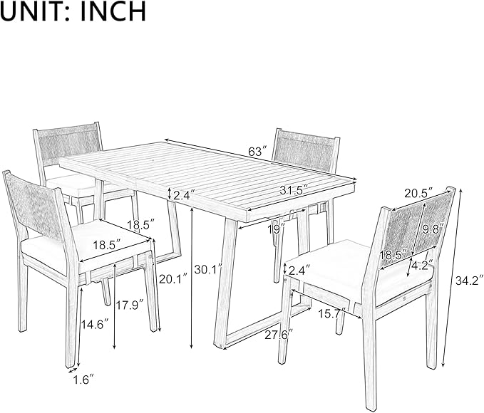 Harper & Bright Designs Multi-Person Outdoor Acacia Wood Dining Table and Chair Set, Thick Cushions, Suitable for Balcony, Vourtyard, and Garden.